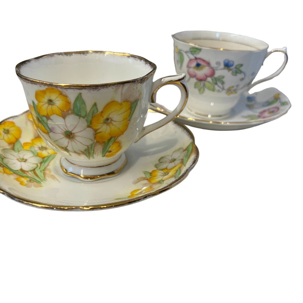 Royal Albert Petunia & Coldough China Teacups Saucers Floral Bone China Gold Rim